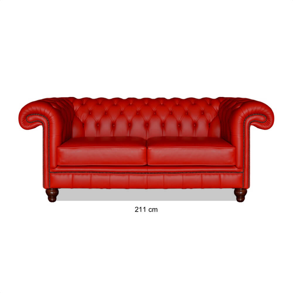 Chesterfield 211cm Brighton drie persoons rood Rundleder