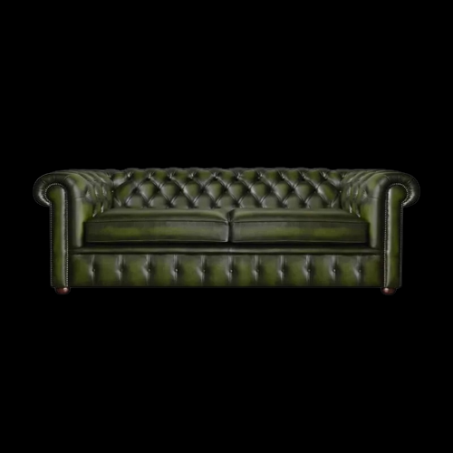 Chesterfield drie persoons bank 225cm bank in authentic green Direct leverbaar